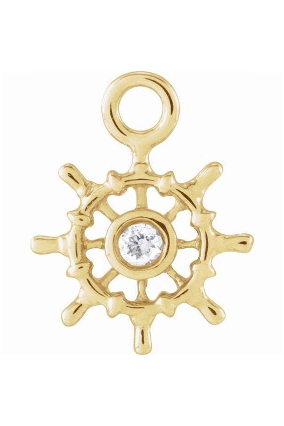 14K Yellow Gold Round 1.3Mm Si1-Si2, G-H 8.82 X 6.9 Mm Polished Petite Pave .01 Ct Natural Diamond Ship Wheel Dangle