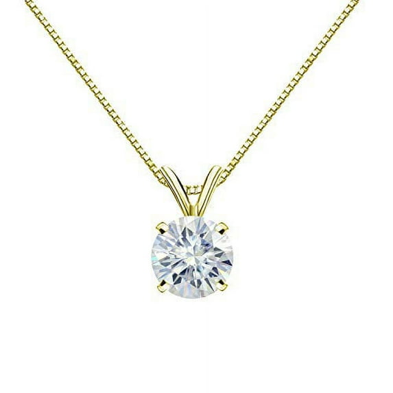 14K Yellow Gold Round 4-Prong Solitaire Moissanite Pendant Necklace (1 3/4ct TGW, 8mm, O.White) 16 to 18-inch by Diamond Wish