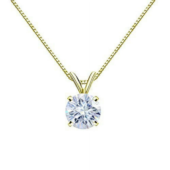 14K Yellow Gold Round 4-Prong Solitaire Moissanite Pendant Necklace (2ct TGW, 8.5mm, White) 16 to 18-inch by Diamond Wish