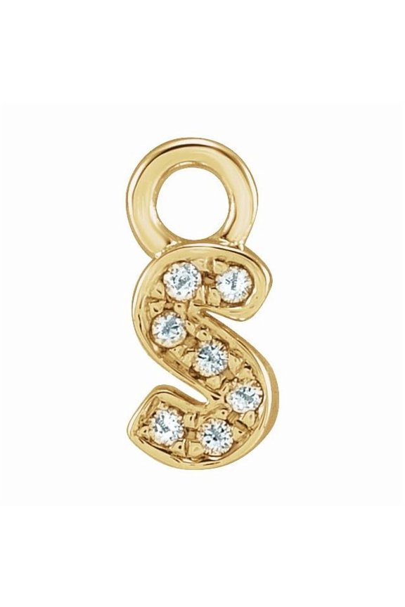 14K Yellow Gold Round .75 Mm I1, H+ Polished .02 Ctw Natural Diamond Lowercase Initial S Dangle