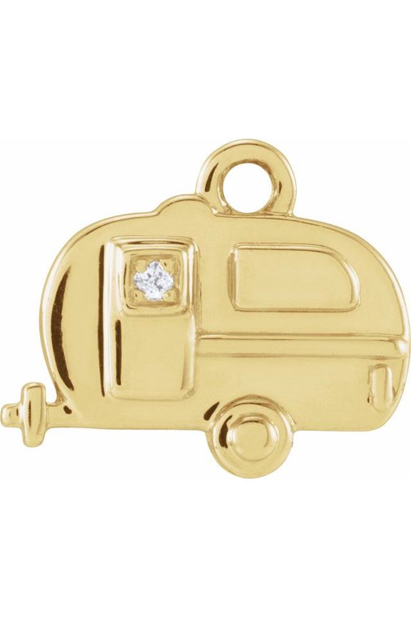 14K Yellow Gold Round .9Mm Si1-Si2, G-H 10.4 X 8.6 Mm Polished Petite Pave .005 Ct Natural Diamond Camper Dangle