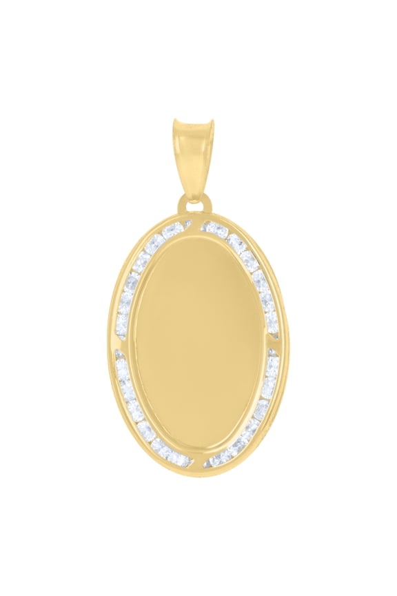 14K Yellow Gold Round CZ Unisex 1.45" Charm Picture Oval Memory Frame Pendant
