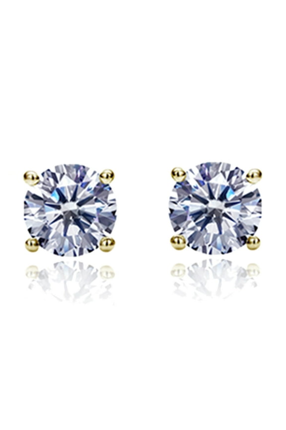 14K Yellow Gold Round Cubic Zirconia Basket Setting Solitaire Stud Earrings - 7MM