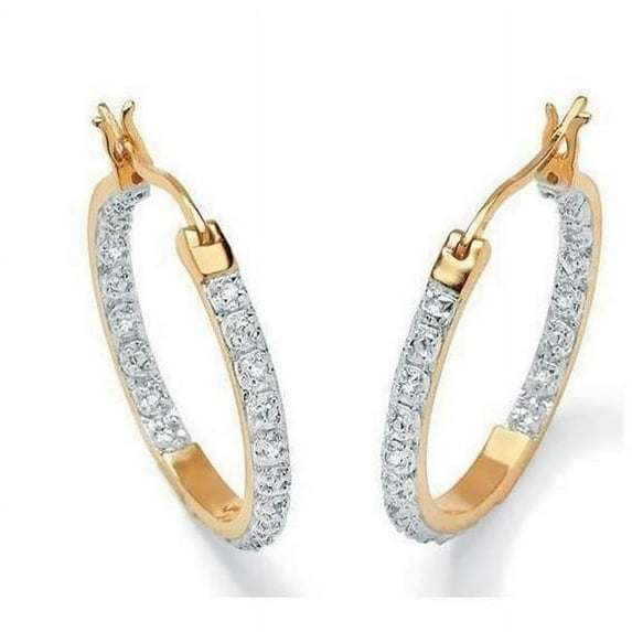 14K Yellow Gold Round Cut 3.70 CT Diamonds Hoop Earrings