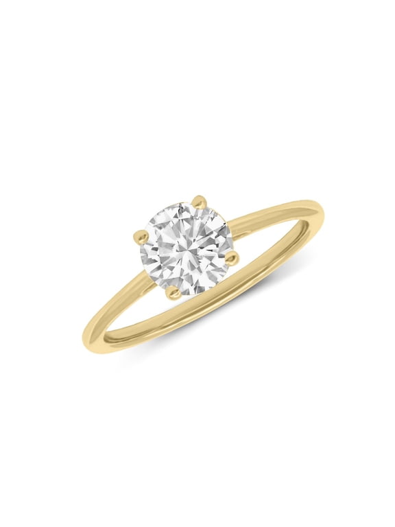 14K Yellow Gold Round Cut Lab Grown Diamond Basket Split Shank Solitaire Engagement Ring - 1 Carat (Ring Size: 9)