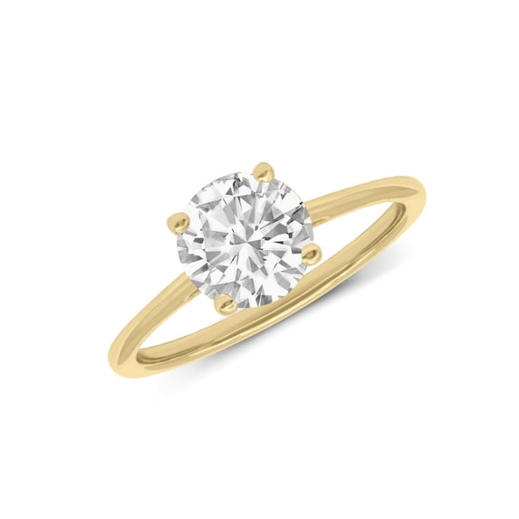 14K Yellow Gold Round Cut Lab Grown Diamond Basket Split Shank Solitaire Engagement Ring - 3 Carat (Ring Size: 9)