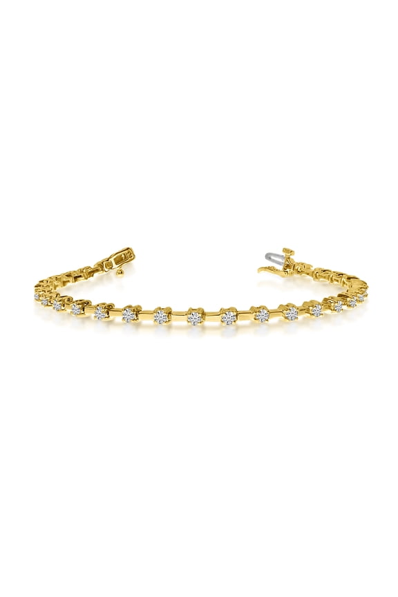 14K Yellow Gold Round Diamond Bar Style Tennis Bracelet