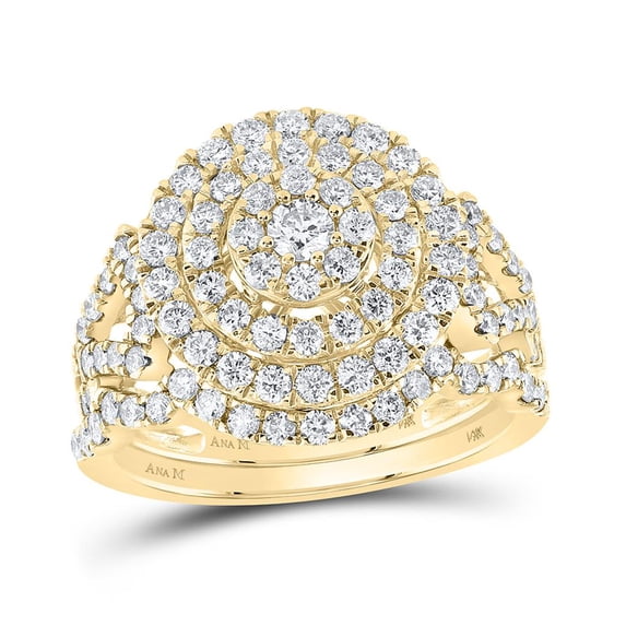 14K Yellow Gold Round Diamond Bridal Wedding Ring Set 1.3cttw