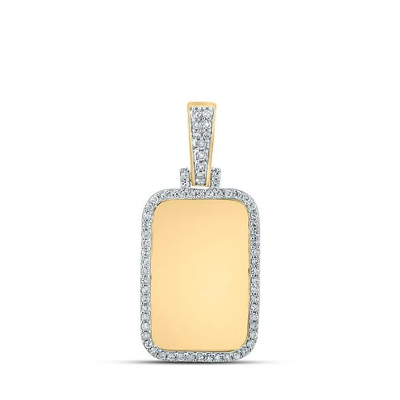 14K Yellow Gold Round Diamond Dog Tag Memory Charm Pendant - 0.33 CTTW