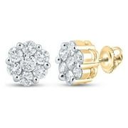 14K Yellow Gold Round Diamond Flower Cluster Nicoles Dream Collection Earrings - 2 CTTW