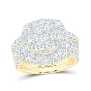 14K Yellow Gold Round Diamond Nicoles Dream Collection Cluster Bridal Wedding Ring Set - 3 CTTW