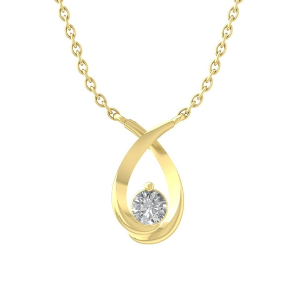 14K Yellow Gold Round Diamond Unique Pendant with Gold Plated Silver Chain Necklace (1/8 cttw, I-J Color, I2-I3 Clarity), 18"