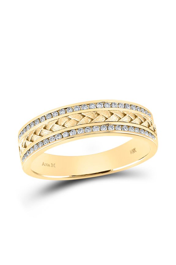 14K Yellow Gold Round Diamond Wedding Braided Inlay Band Ring 0.33cttw