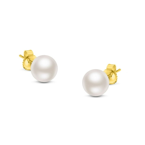 14K Yellow Gold Round Freshwater Akoya Cultured 5-5.5MM Pearl Stud Earrings AAA+ Quality