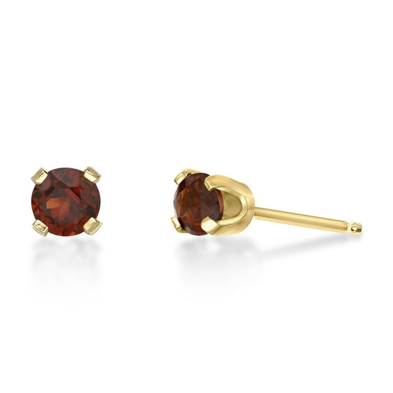 14K Yellow Gold Round Garnet Stud Earrings - 4mm