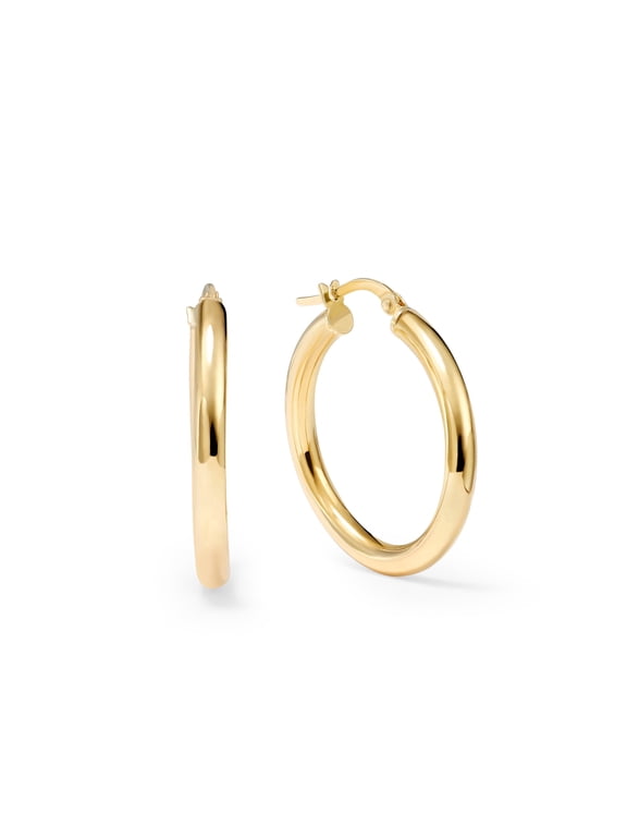 14K Yellow Gold Round Gold Hoop Earring for Women | High-Polish, 1 Inch Diameter, Classic (3mm)| Real Gold, Stamped for Authenticity