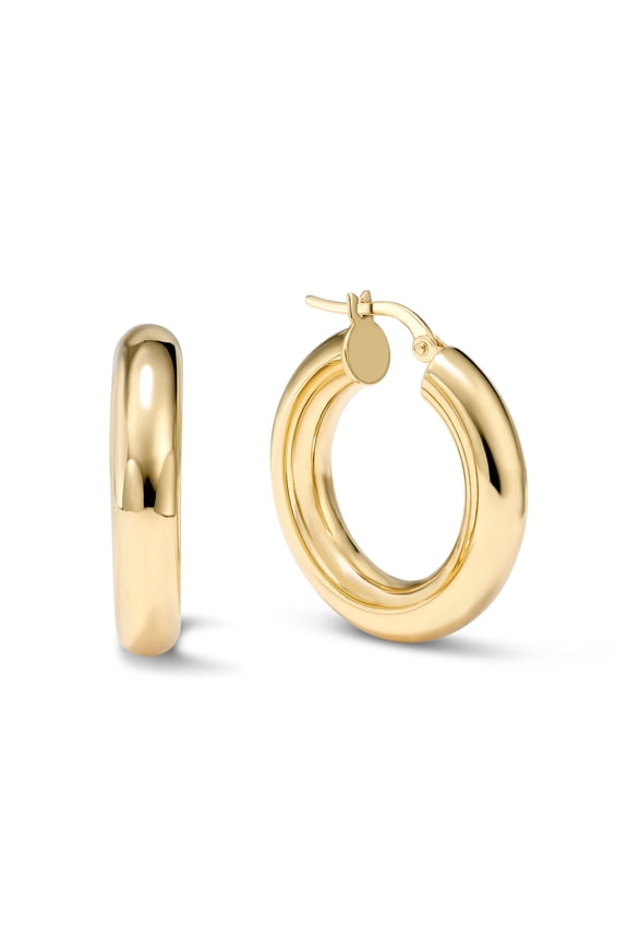 14K Yellow Gold Round Gold Hoop Earring for Women | High-Polish, 1 Inch Diameter, Ultra Chunky (5mm)| Real Gold, Stamped for Authenticity