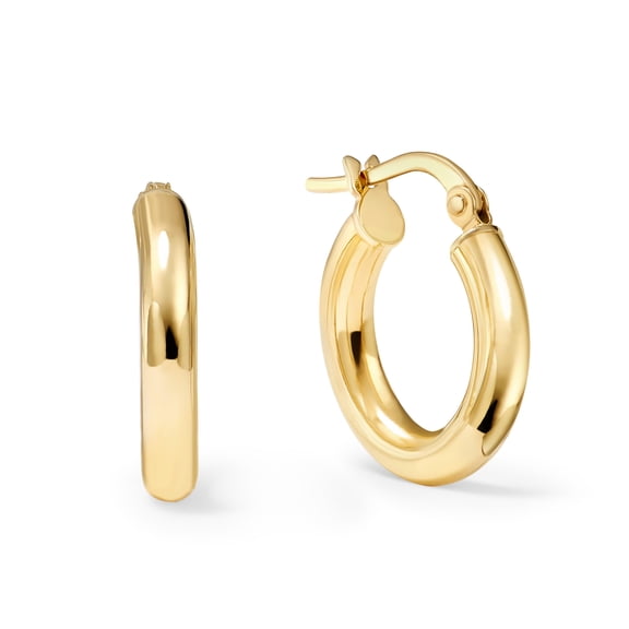 14K Yellow Gold Round Gold Hoop Earring for Women | High-Polish, ¾ Inch Diameter, Classic (3mm) Profile | Real Gold, Stamped for Authenticity