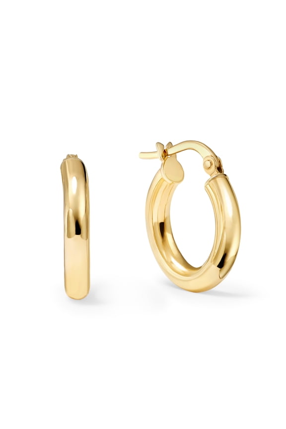 14K Yellow Gold Round Gold Hoop Earring for Women | High-Polish, ¾ Inch Diameter, Classic (3mm) Profile | Real Gold, Stamped for Authenticity