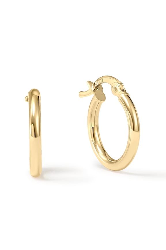 14K Yellow Gold Round Gold Hoop Earring for Women | High-Polish, ½ Inch Diameter, Ultra Slim (2mm)| Real Gold, Stamped for Authenticity