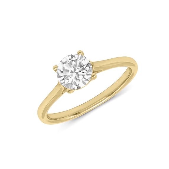 14K Yellow Gold Round Lab Grown Diamond Cathedral Solitaire Engagement Ring - 0.75 Carat (Ring Size: 7)