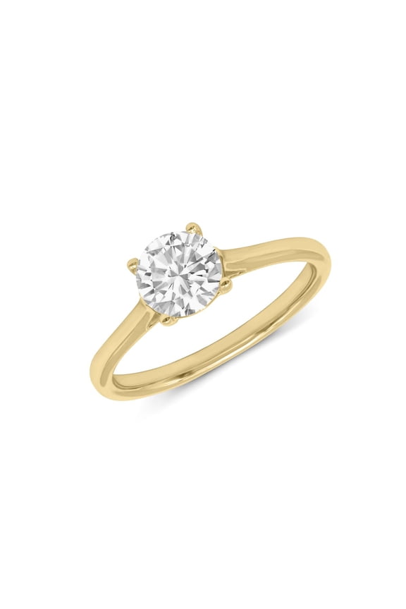 14K Yellow Gold Round Lab Grown Diamond Cathedral Solitaire Engagement Ring - 0.75 Carat (Ring Size: 9.5)