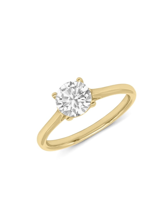 14K Yellow Gold Round Lab Grown Diamond Cathedral Solitaire Engagement Ring - 1 Carat (Ring Size: 6)