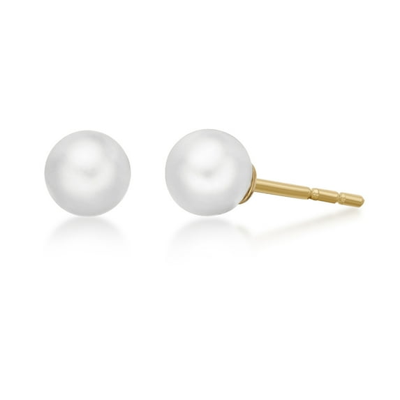14K Yellow Gold Round Pearl Stud Earrings - 4mm