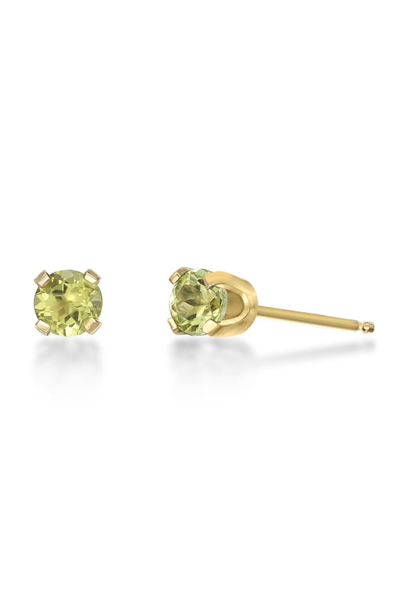14K Yellow Gold Round Peridot Stud Earrings - 3mm