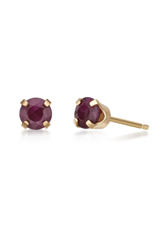 14K Yellow Gold Round Ruby Stud Earrings - 4mm
