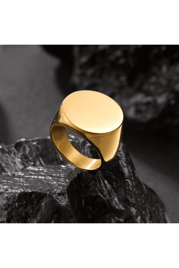 14K Yellow Gold Round Signet Ring For Men New Simple Male Finger Jewelry Accessories