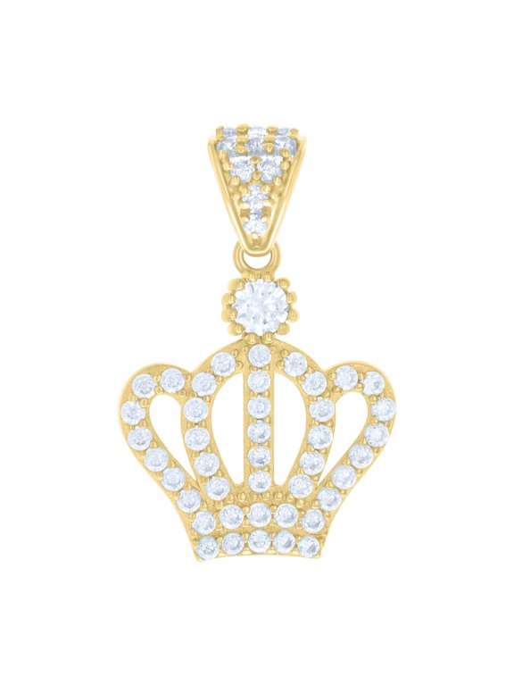 14K Yellow Gold Round Solitaire CZ Women's 1" Royal Charm Queen's Crown Pendant