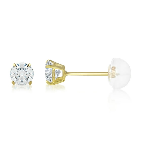 14K Yellow Gold Round Solitaire Cubic Zirconia CZ Stud Push Back Earrings - 0.25ct (4mm)