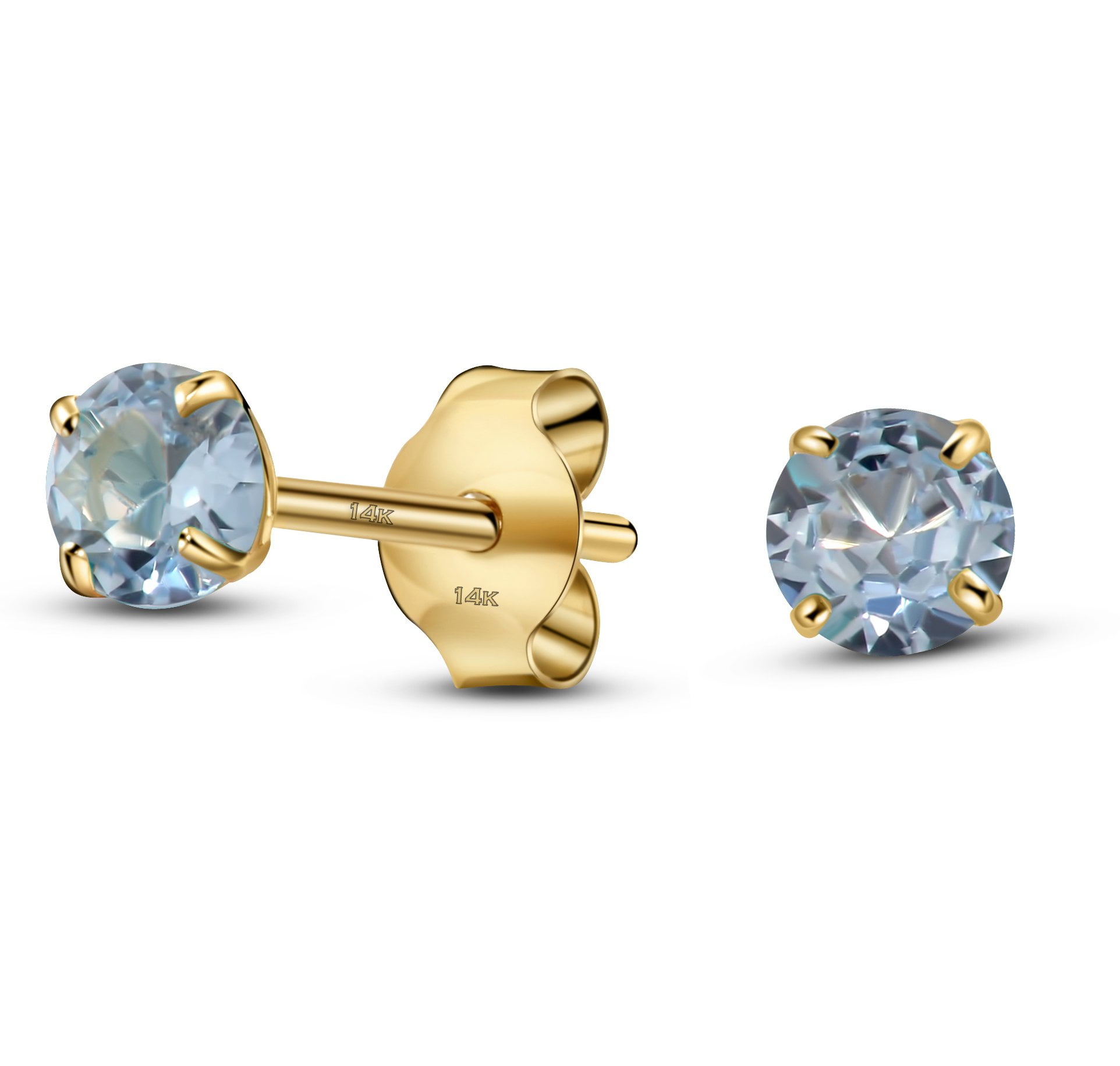 14K Yellow Gold Blue-Topaz Gemstone Birthstone Solitaire Stud Earrings With Friction hotsell Backs, (1.20 cttw, 5MM)