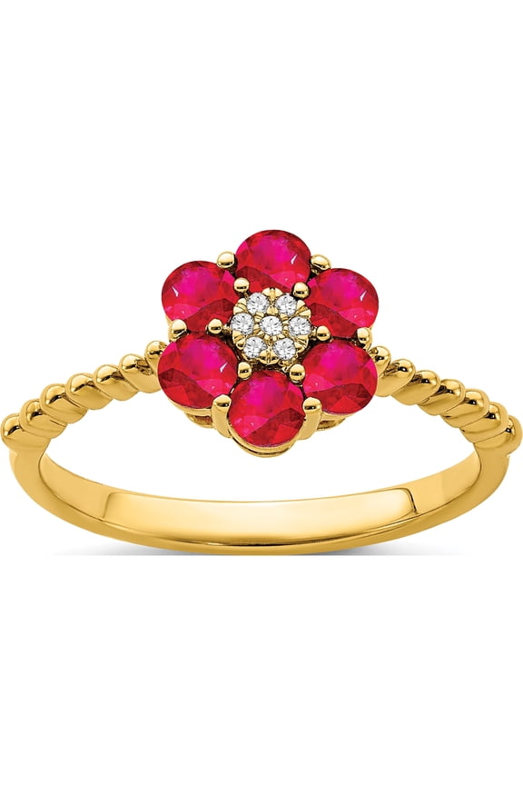 14K Yellow Gold Ruby and Diamond Floral Ring