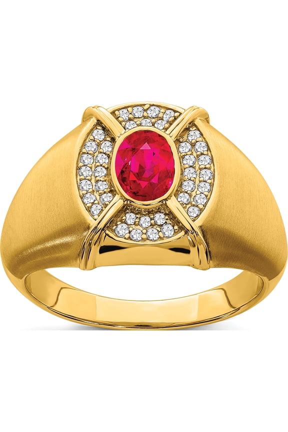 14K Yellow Gold Ruby And Diamond Mens Ringsize 10 (Width 3 To 14.1) - Jbsp