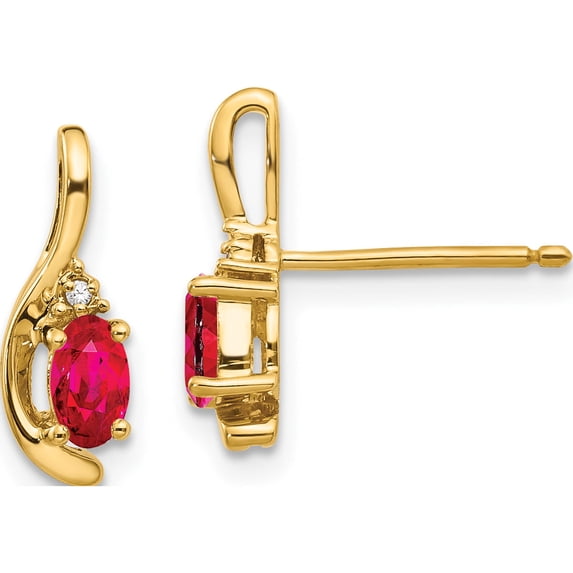 14K Yellow Gold Ruby And Diamond Post Earrings (14 X 5) Made In India xbs419