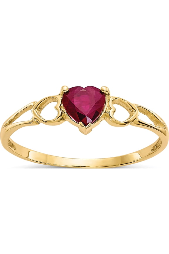 14K Yellow Gold 5mm Heart Ruby Birthstone Ring