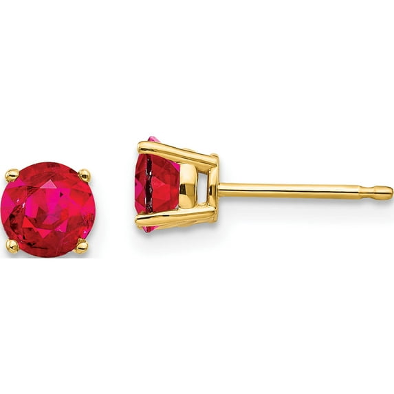 14K Yellow Gold Ruby Post Earrings (5 X 5) Made In United States xe72r-b