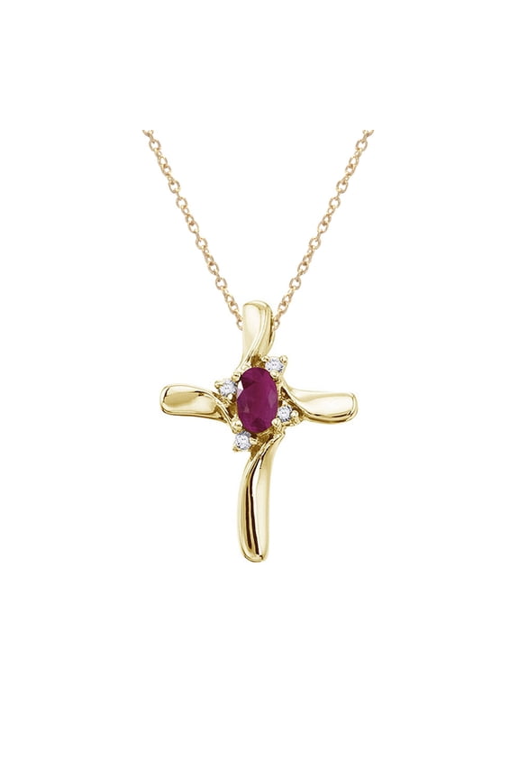 14K Yellow Gold Ruby and Diamond Cross Pendant