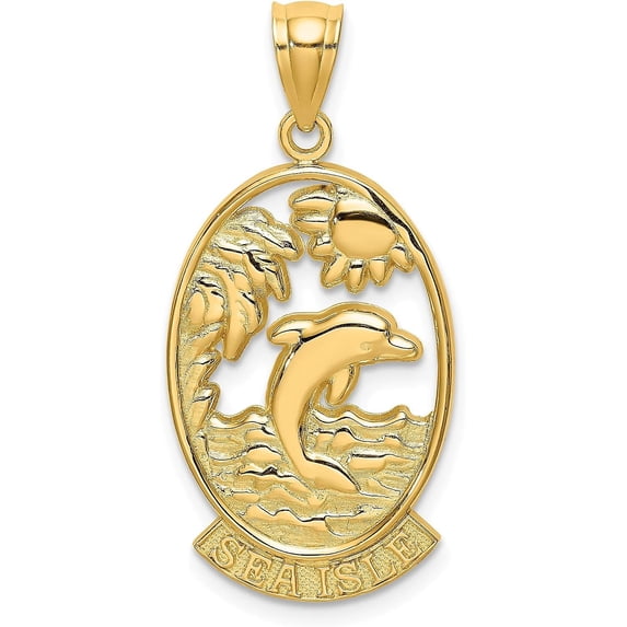 14K Yellow Gold SEA ISLE w/Dolphin Sunset Scene Charm - 29.95mm