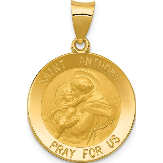 14K Yellow Gold Saint Anthony Medal Hollow Pendant (28 X 19) Made In United States rel146