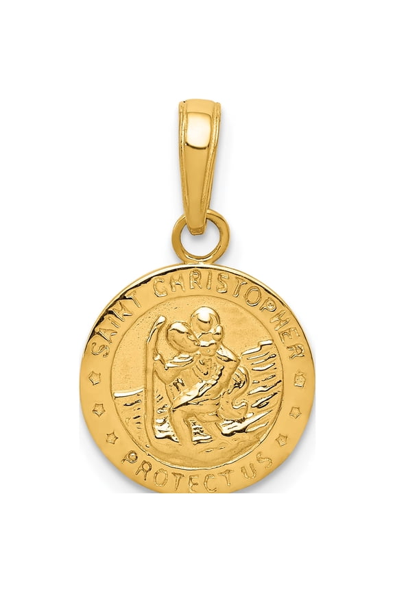 14K Yellow Gold Saint Christopher Medal Charm (21 X 12.5) Made In Peru m1481