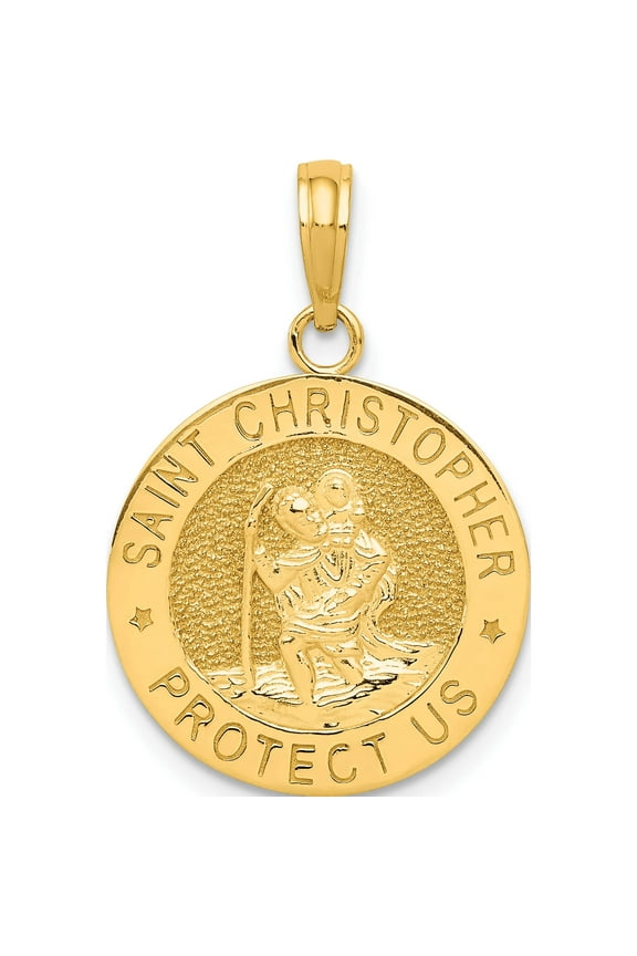 14K Yellow Gold Saint Christopher Medal Pendant (26 X 17.5) Made In Peru k5079