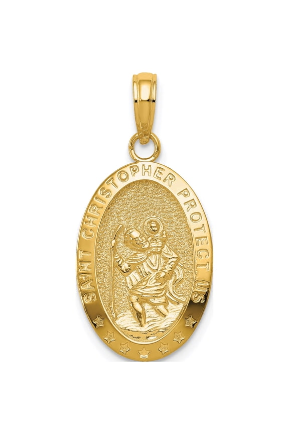 14K Yellow Gold Saint Christopher Medal Pendant (27.3 X 12.75) Made In United States k5082