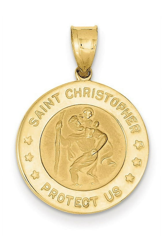 14K Yellow Gold Saint Christopher Medal Pendant (27.5 X 19) Made In Peru m1483