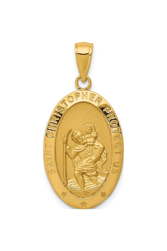 14K Yellow Gold Saint Christopher Medal Pendant (31 X 15) Made In Peru m1478
