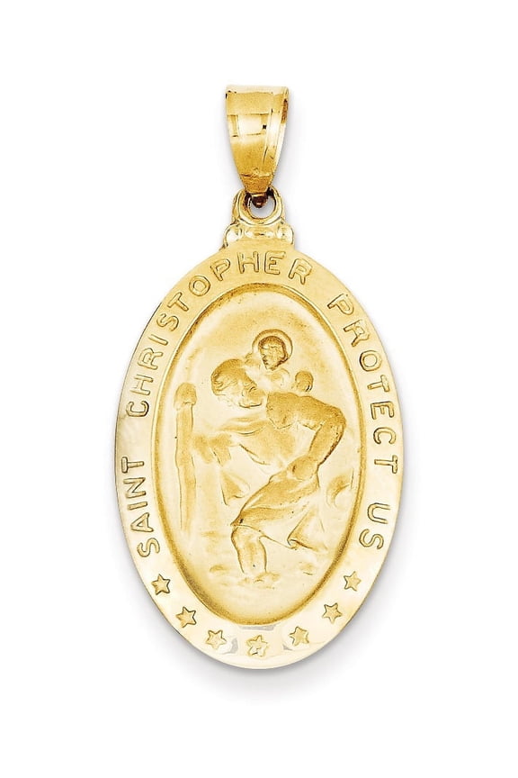 14K Yellow Gold Saint Christopher Medal Pendant (33 X 17) Made In Peru m1479