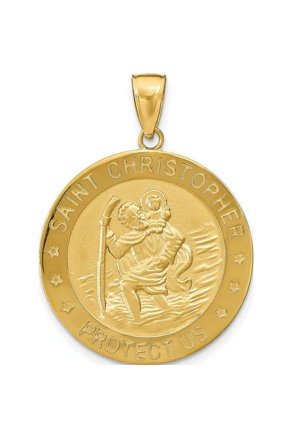 14K Yellow Gold Saint Christopher Medal Pendant (34 X 25) Made In Peru m1485