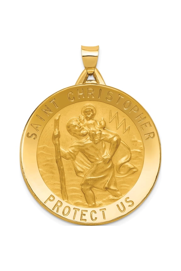 14K Yellow Gold Saint Christopher Medal Pendant (42.5 X 33) Made In United States m1488